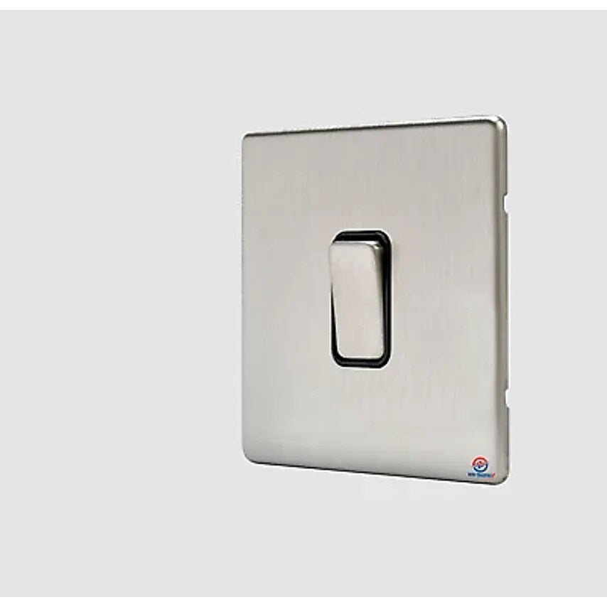 Grid Switch 2 Way SP Neutral Term 10A x Lacquered Brushed Steel WH