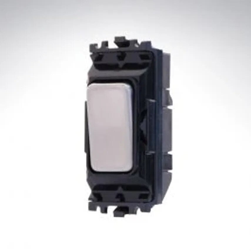 Grid Switch 2 Way SP Push 10A Brushed Stainless Steel Black Inserts