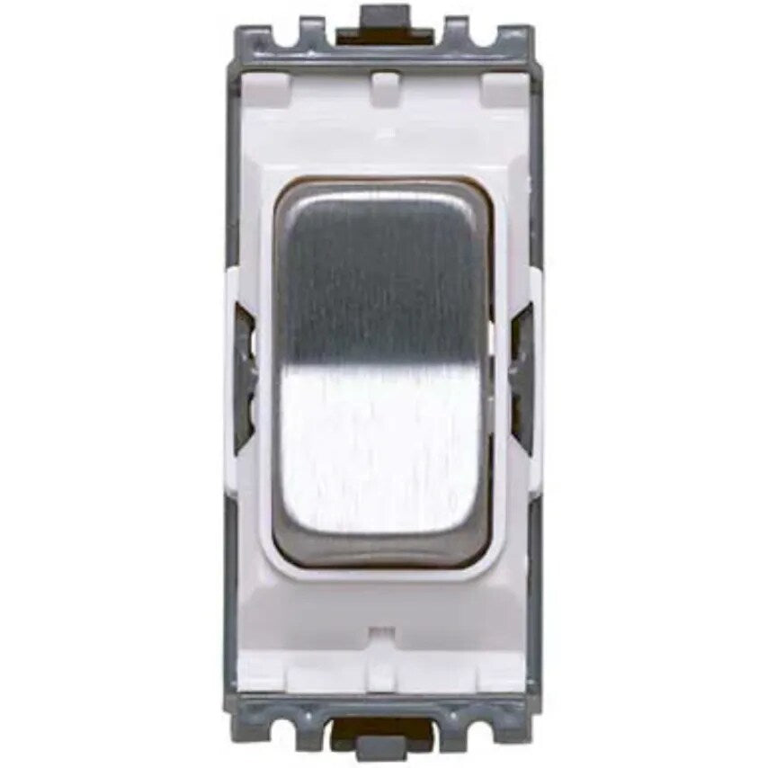 Grid Switch 2 Way and centre Off SP 20A Brushed Stainless Steel White Inse