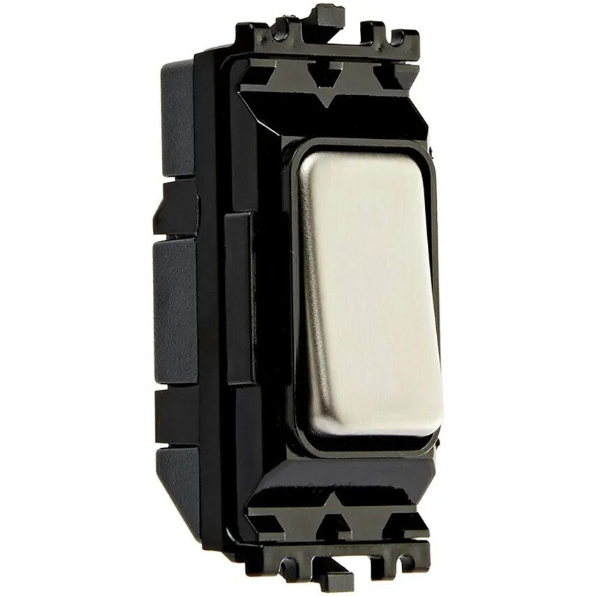 Grid Switch Intmdt 20A Brushed Stainless Steel Black Inserts