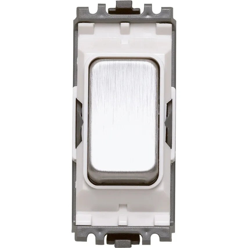 Grid Switch Intmdt 20A Brushed Stainless Steel White Inserts