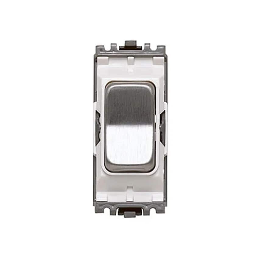 Grid Switch Retractive 10A Brushed Stainless Steel White Inserts