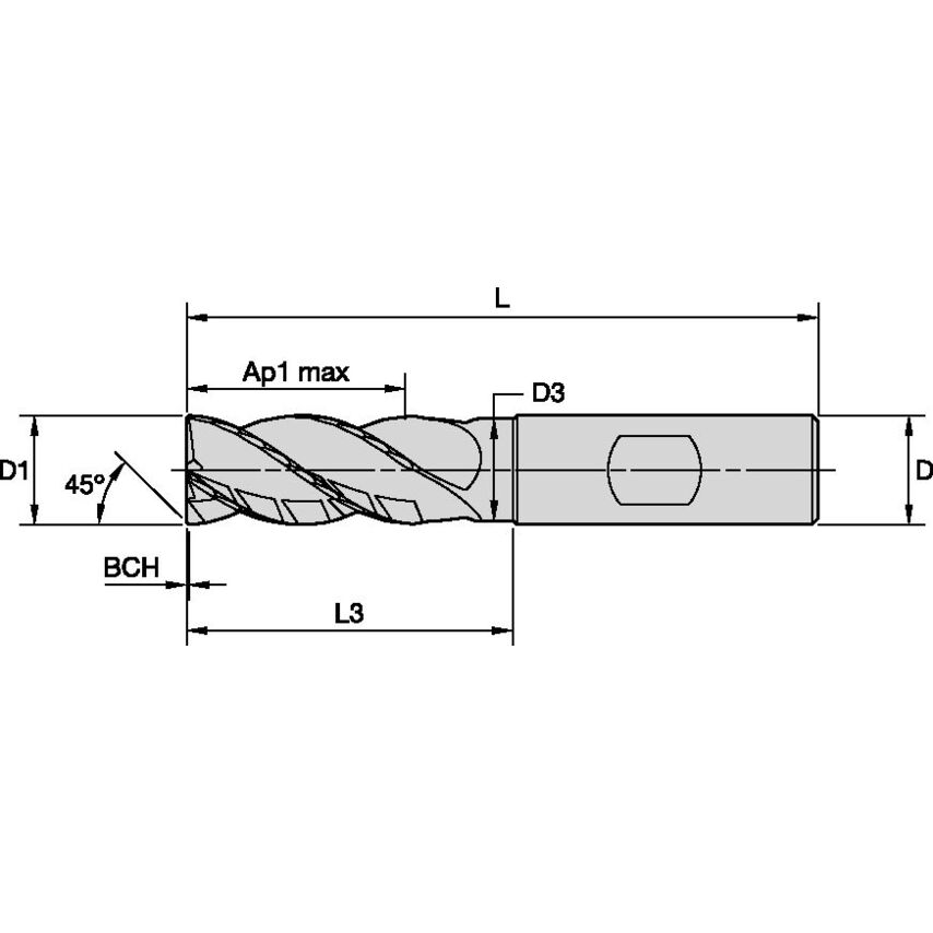 H1TE4CH0800N016HBM End Mill Harvi I TE 4FL 8X8X16