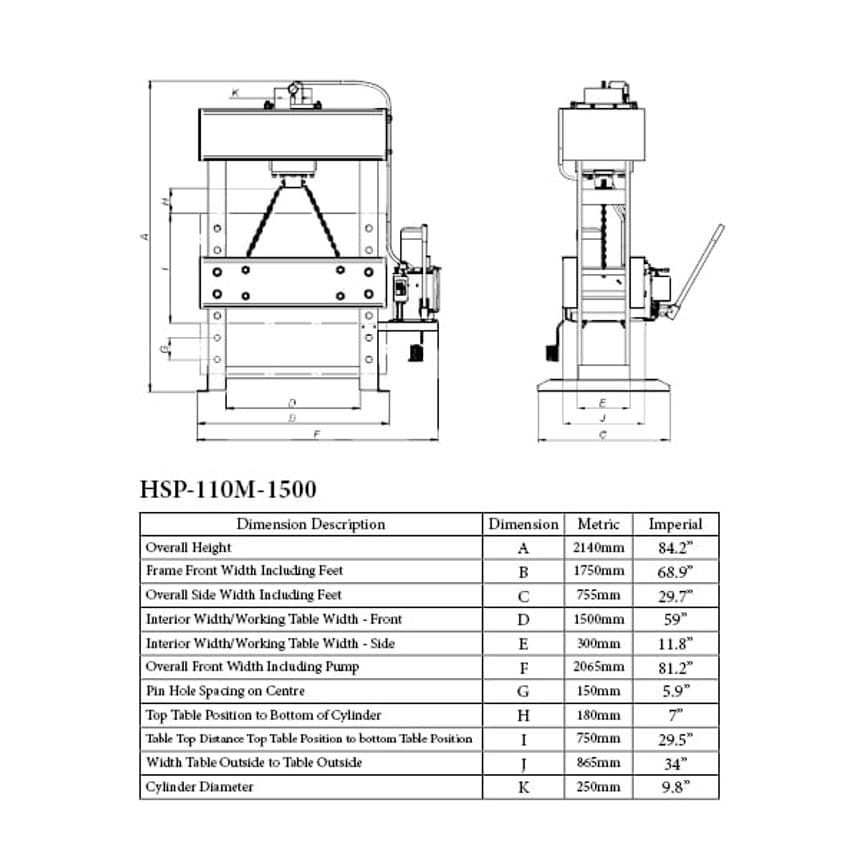 HSP-110M-1500 Hydraulic Workshop Press