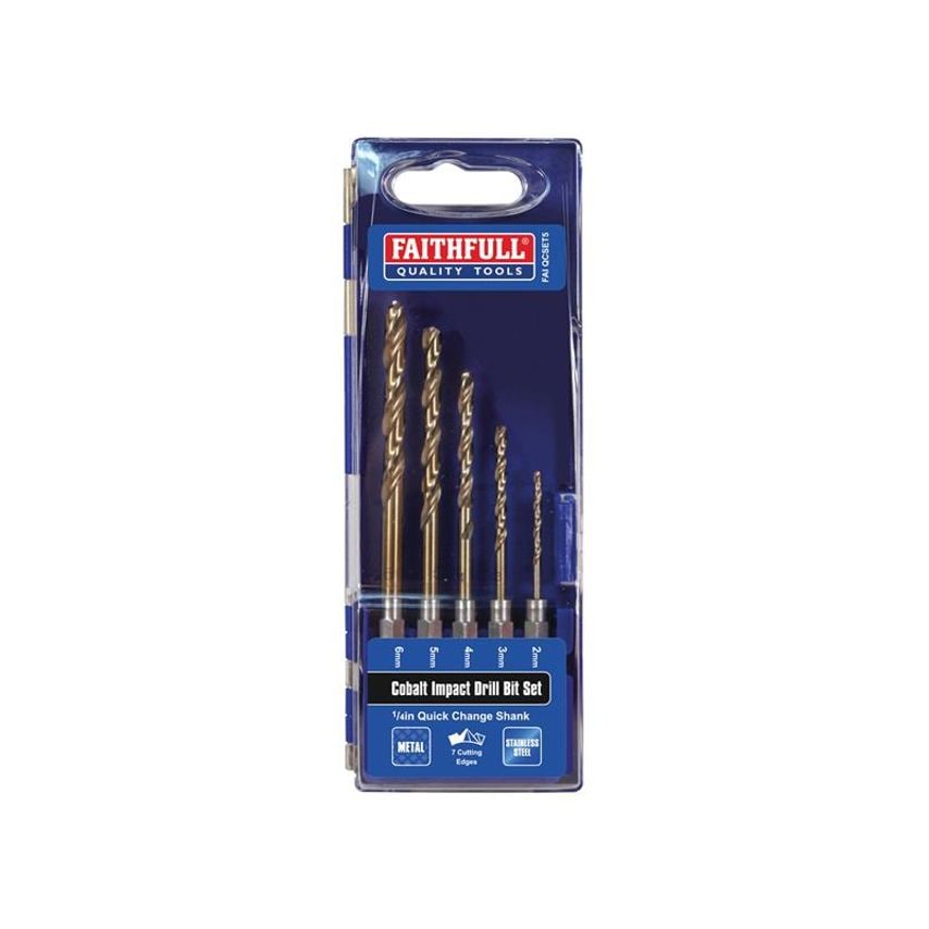 HSSE M35 Cobalt Quick-Change Impact Drill Bit Set, 5 Piece FAIQCSET5
