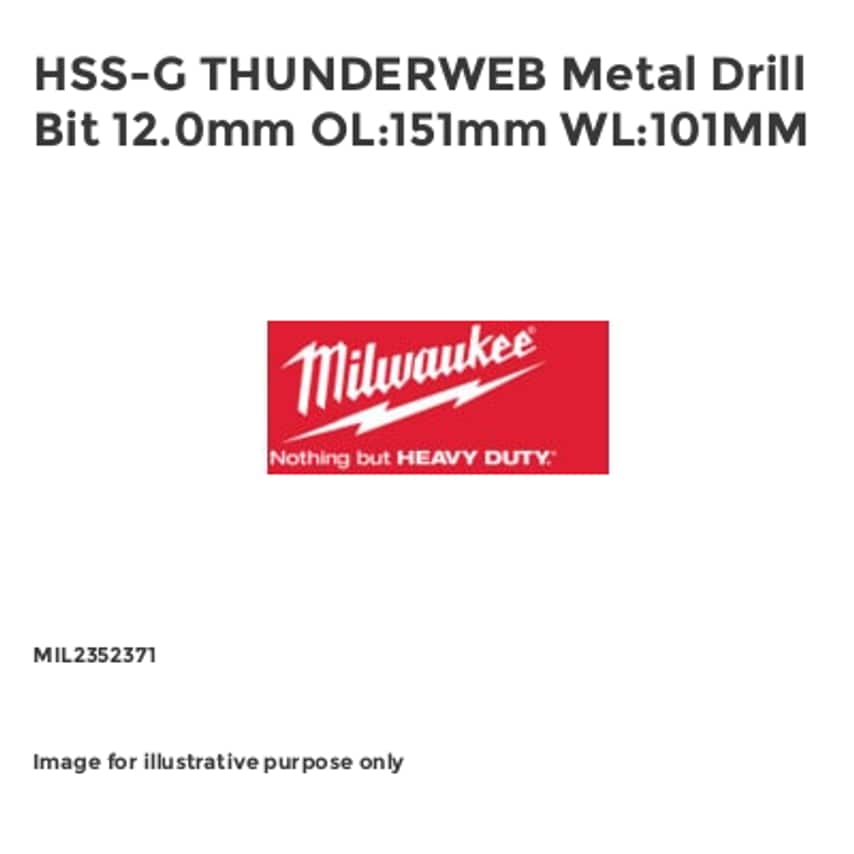 HSS-G THUNDERWEB Metal Drill Bit 12.0mm OL:151mm WL:101MM