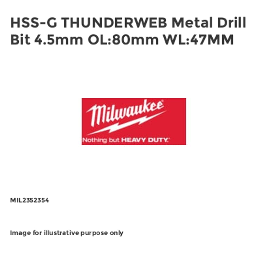 HSS-G THUNDERWEB Metal Drill Bit 4.5mm OL:80mm WL:47MM