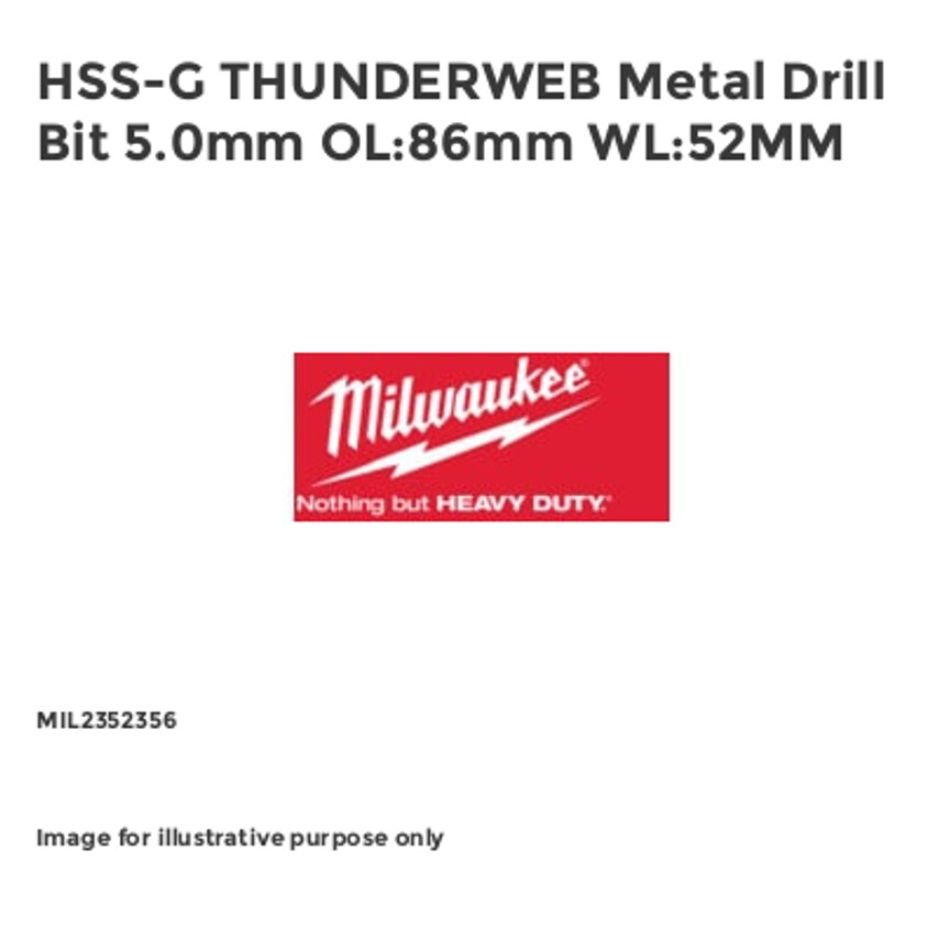 HSS-G THUNDERWEB Metal Drill Bit 5.0mm OL:86mm WL:52MM