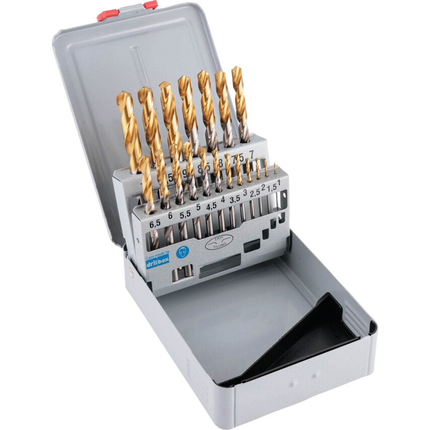 HSS 1.00-10.00MM X 0.5MM Straight Shank Jobber Drill Sets - TiN Tipped - 19 Piece