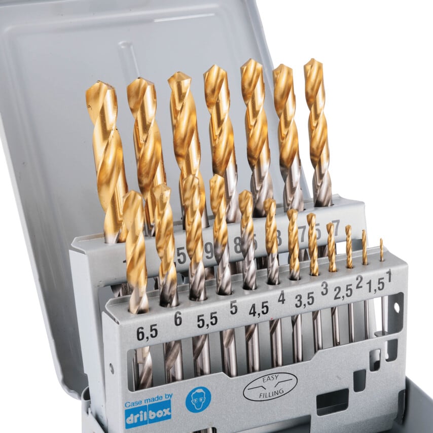 HSS 1.00-10.00MM X 0.5MM Straight Shank Jobber Drill Sets - TiN Tipped - 19 Piece
