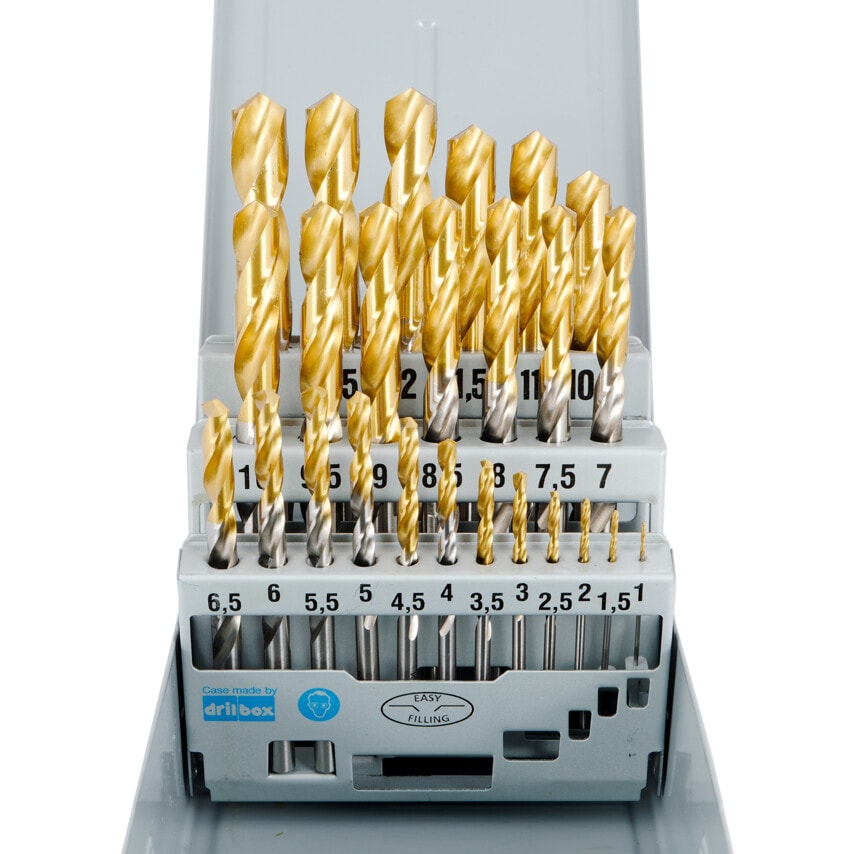 HSS 1.00-13.00MM X 0.5MM Straight Shank Jobber Drill Sets - TiN Tipped - 25 Piece