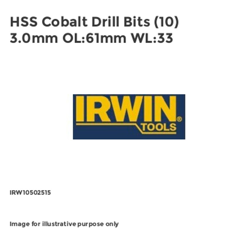 HSS Cobalt Drill Bits (10) 3.0mm OL:61mm WL:33