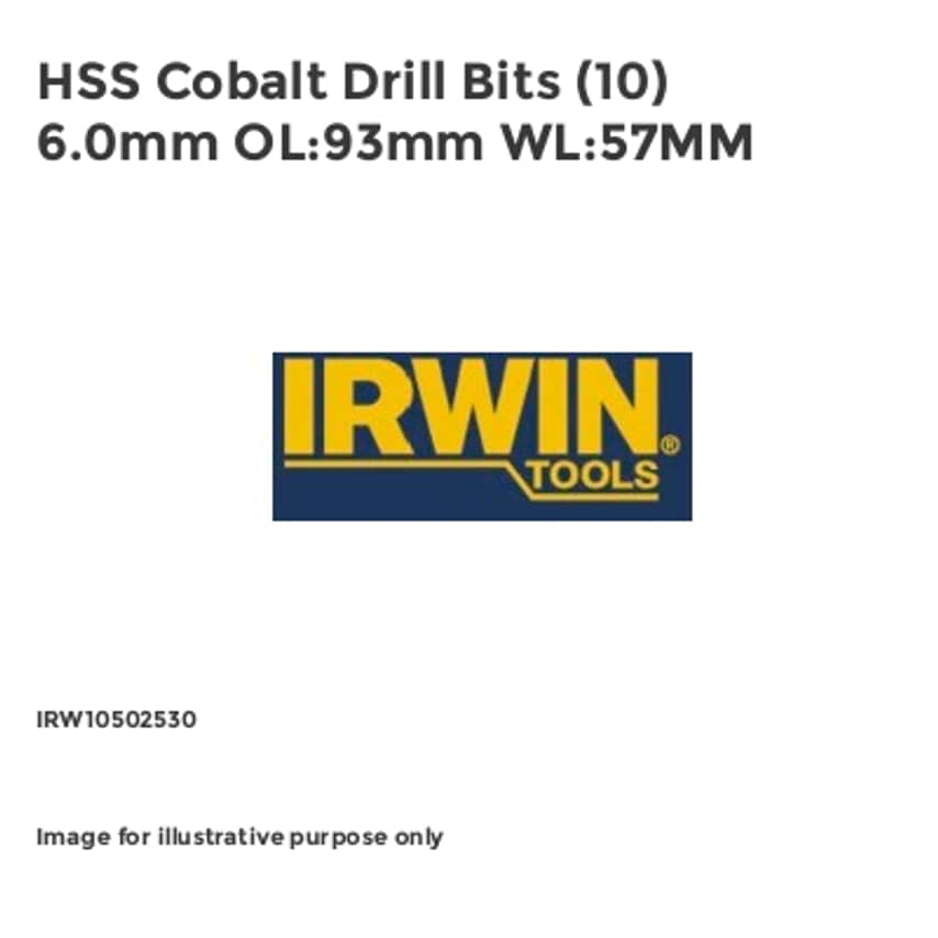 HSS Cobalt Drill Bits (10) 6.0mm OL:93mm WL:57MM IRW10502530