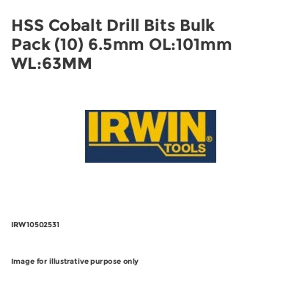 HSS Cobalt Drill Bits Pack of 10 6.5mm OL:101mm WL:63MM IRW10502531