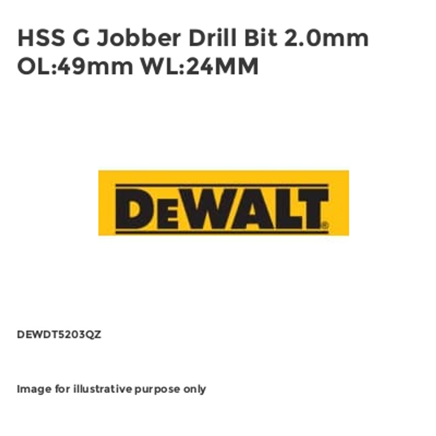 HSS G Jobber Drill Bit 2.0mm OL:49mm WL:24MM