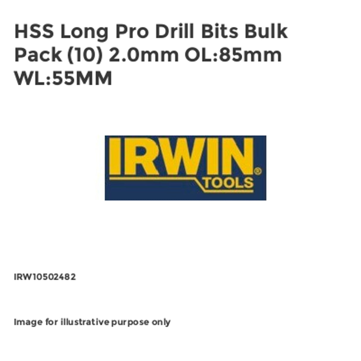 HSS Long Pro Drill Bits Pack of 10 2.0mm OL:85mm WL:55MM IRW10502482