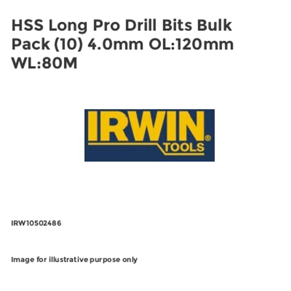 HSS Long Pro Drill Bits Pack of 10 4.0mm OL:120mm WL:80M IRW10502486