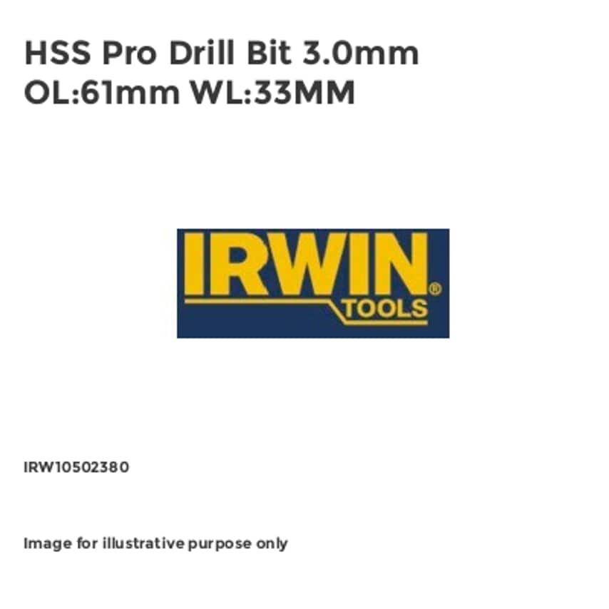 HSS Pro Drill Bit 3.0mm OL:61mm WL:33MM