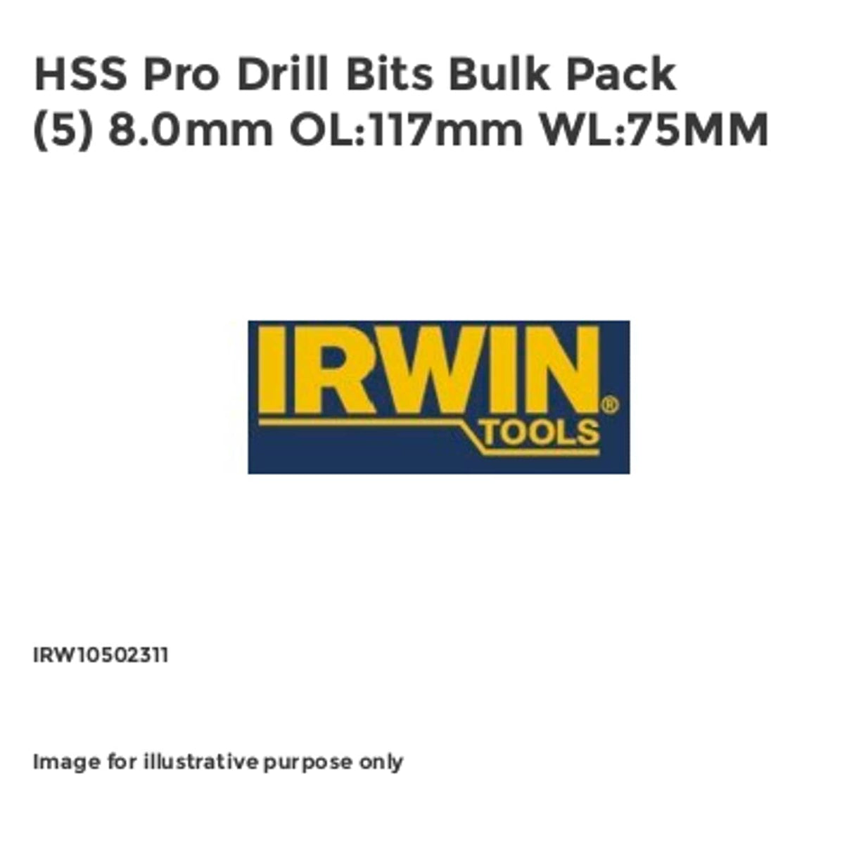 HSS Pro Drill Bits Pack of 5 8.0mm OL:117mm WL:75MM IRW10502311