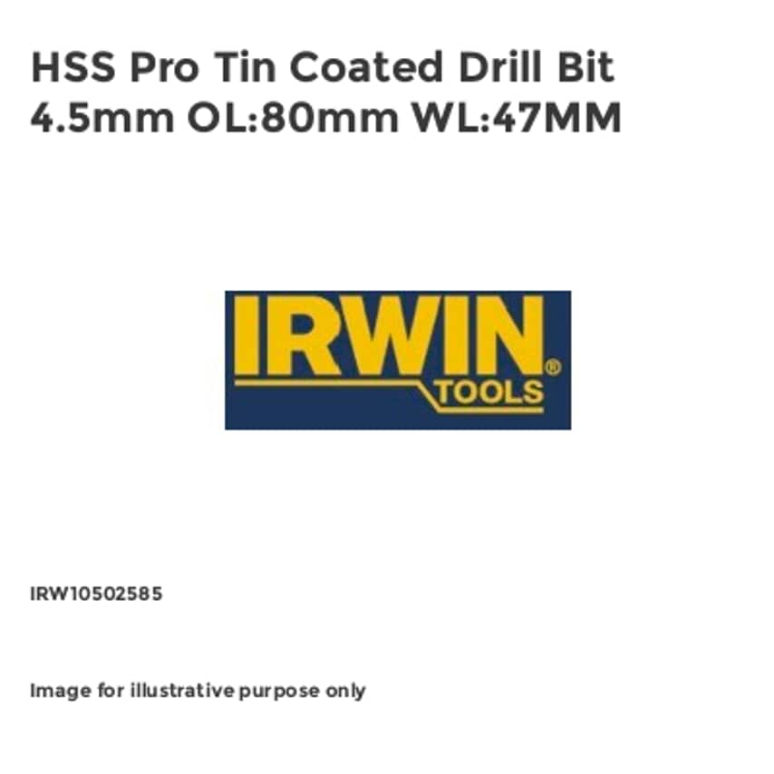 HSS Pro Tin Coated Drill Bit 4.5mm OL:80mm WL:47MM IRW10502585