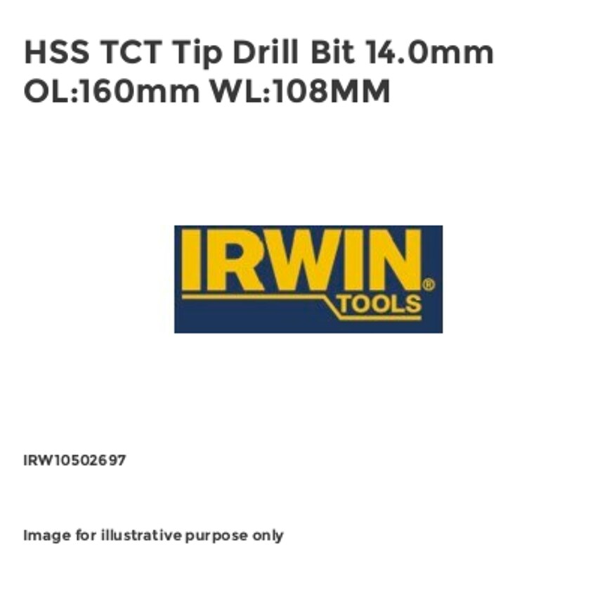 HSS TCT Tip Drill Bit 14.0mm OL:160mm WL:108MM IRW10502697