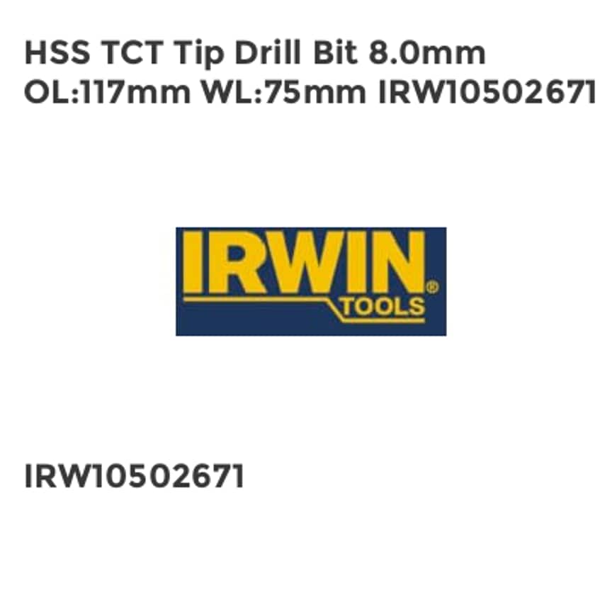 HSS TCT Tip Drill Bit 8.0mm OL117mm WL75mm IRW10502671