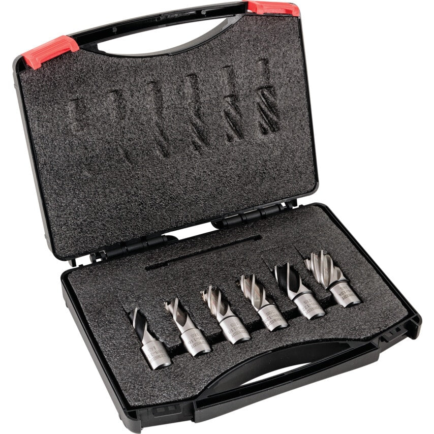 HSS Type Annular MAG Drill Hole Cutter Short - 6 Piece Set in Metal Case
