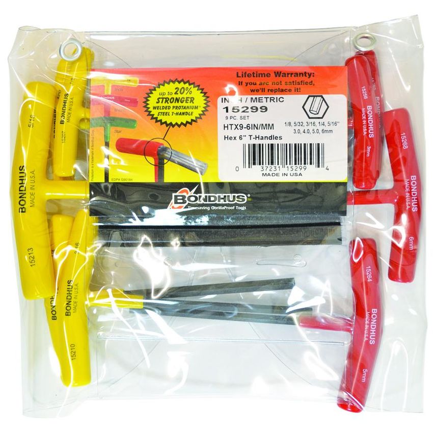 HTX9-6 T-Handle Hex Set 1/8"-5/16" & 3mm-6mm, 15299