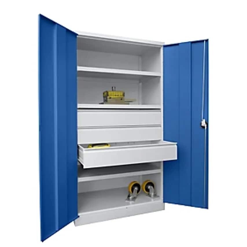 Heavy Duty Cupboard, Height 1950mm, 3 Shelves, 3 X 175mm Drawers, Grey/Blue