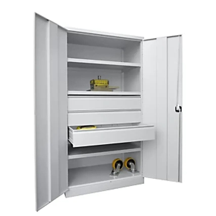 Heavy Duty Cupboard, Height 1950mm, 3 Shelves, 3 X 175mm Drawers, Grey