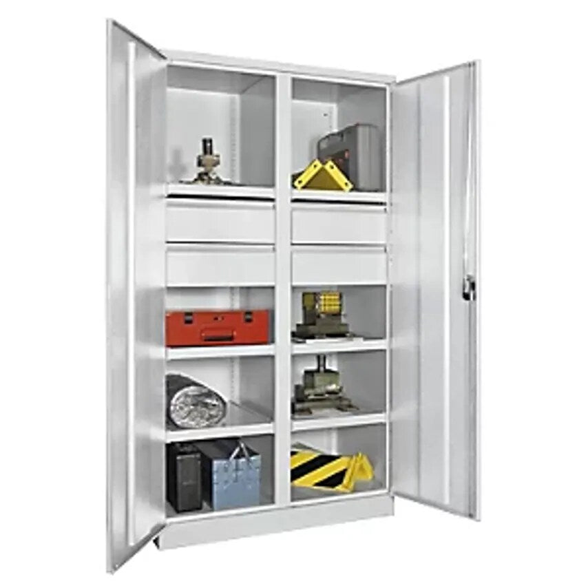 Heavy Duty Cupboard, Height 1950mm, 6 Shelves, 4 Drawers, Grey