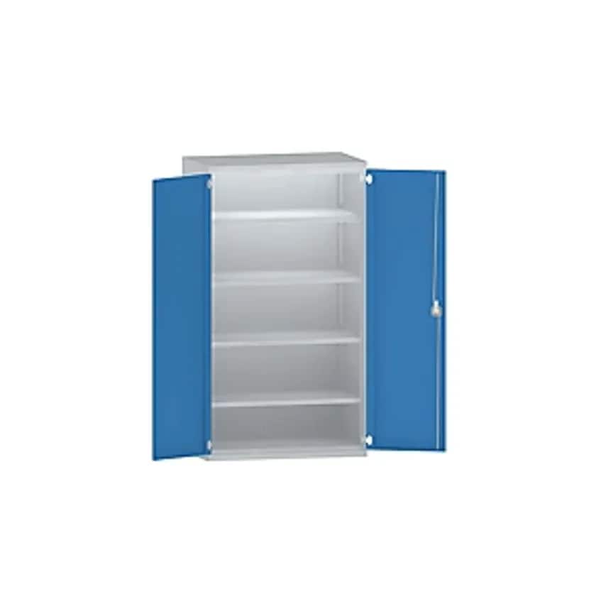 Heavy Duty Cupboard Steel, 4 Full-Width Shelves, Light Grey/Light Blue