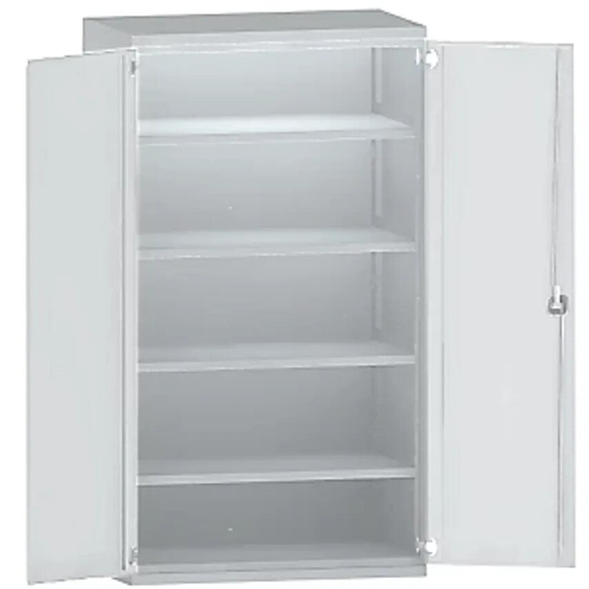 Heavy Duty Cupboard Steel, 4 Full-Width Shelves, Light Grey/Light Grey