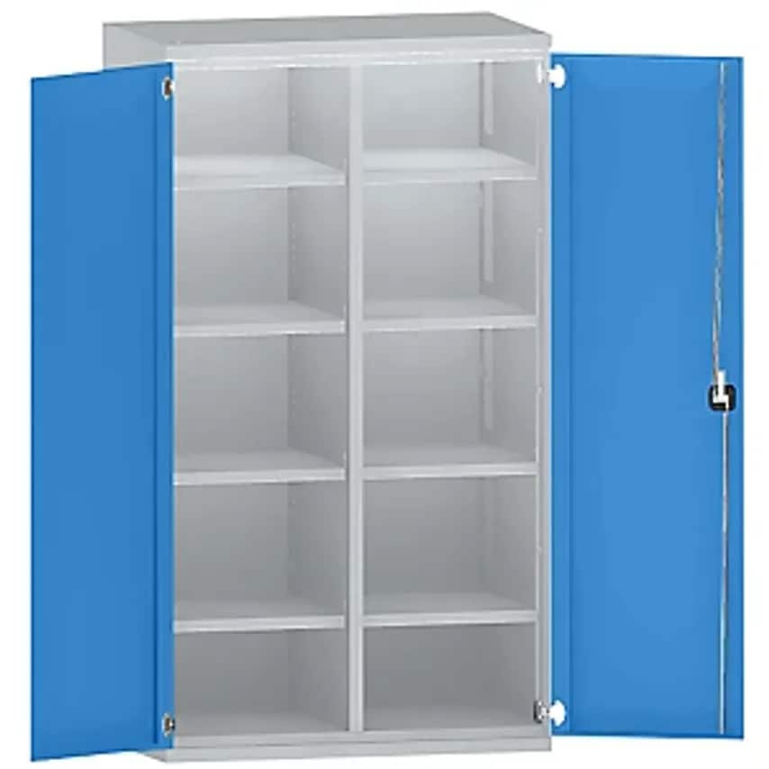 Heavy Duty Cupboard Steel, 8 Shelves, Light Grey/Light Blue