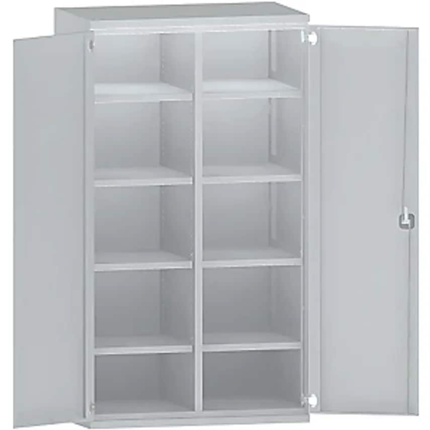 Heavy Duty Cupboard Steel, 8 Shelves, Light Grey/Light Grey