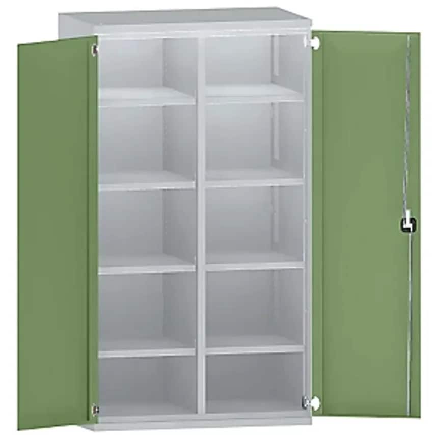 Heavy Duty Cupboard Steel, 8 Shelves, Light Grey/Reseda Green
