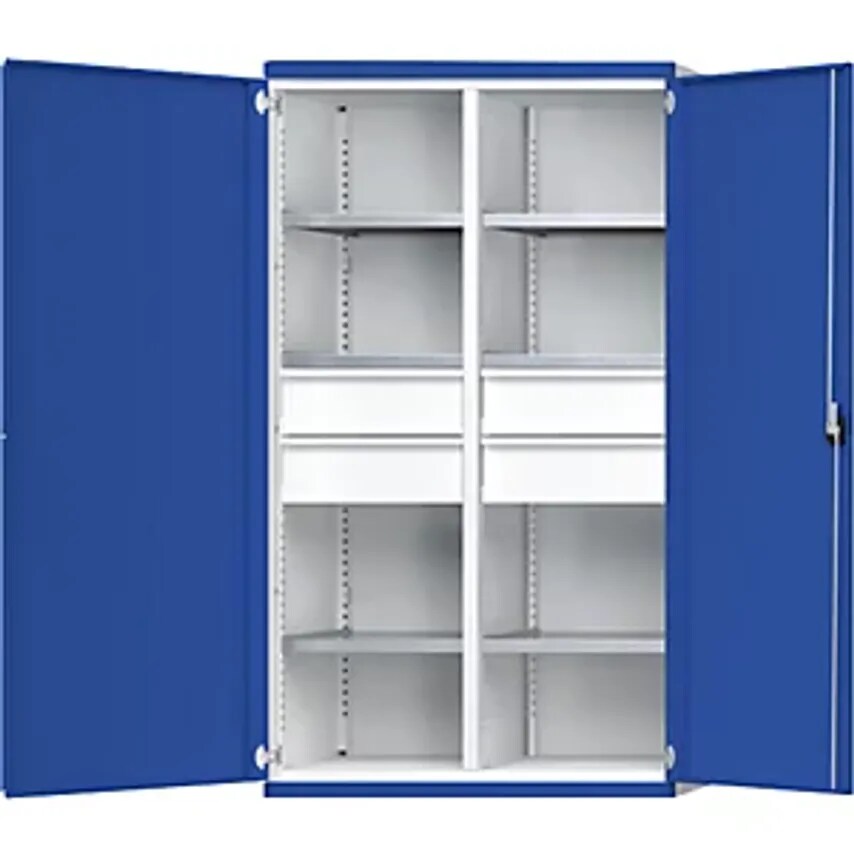 Heavy Duty Cupboard With Centre Partition, 4 Drawers 180mm, HxWxD 1950 X 1084 X 690mm