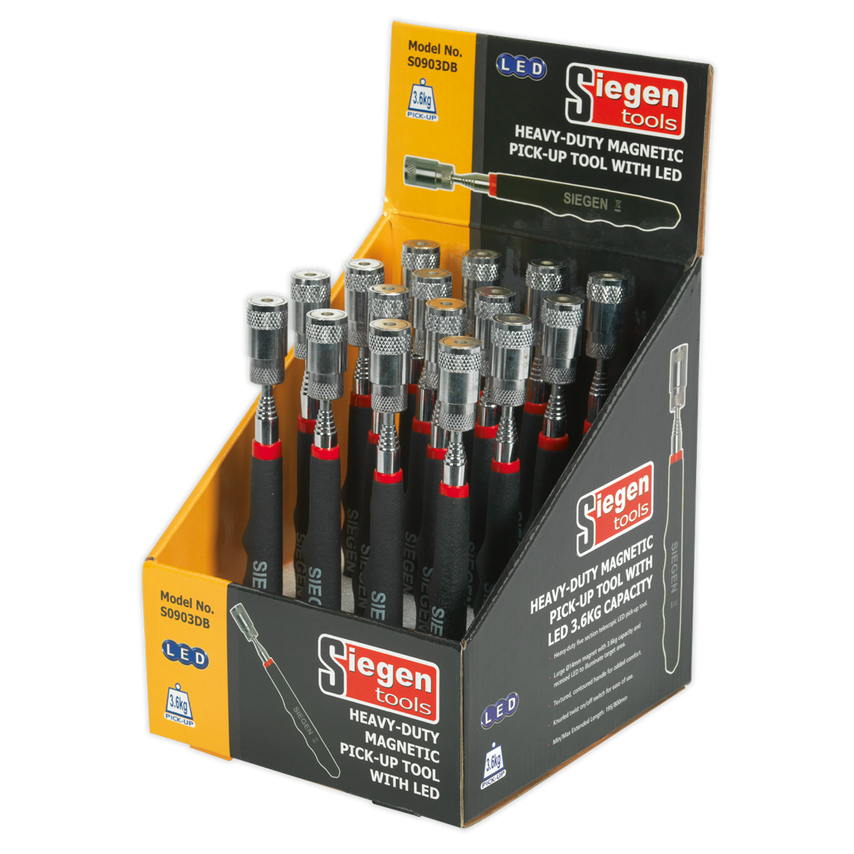 Heavy Duty Magnetic Pick-up Tool with LED 3.6kg Capacity Display, Box of 16