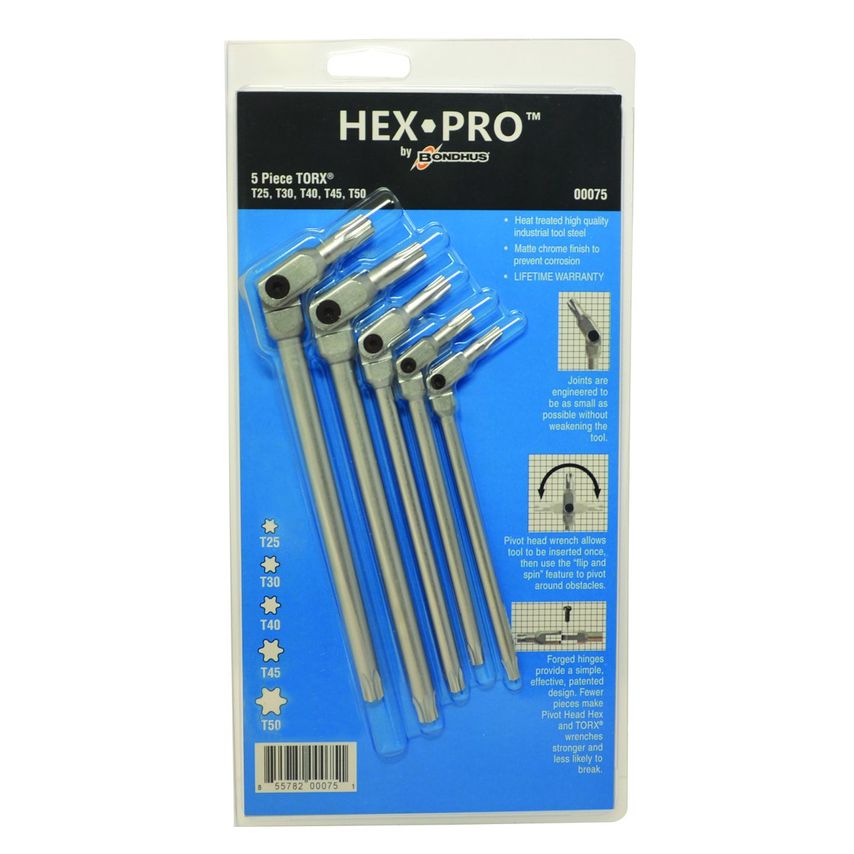 HexPro TORX Set5 Piece T25-T50, Clam, 00075