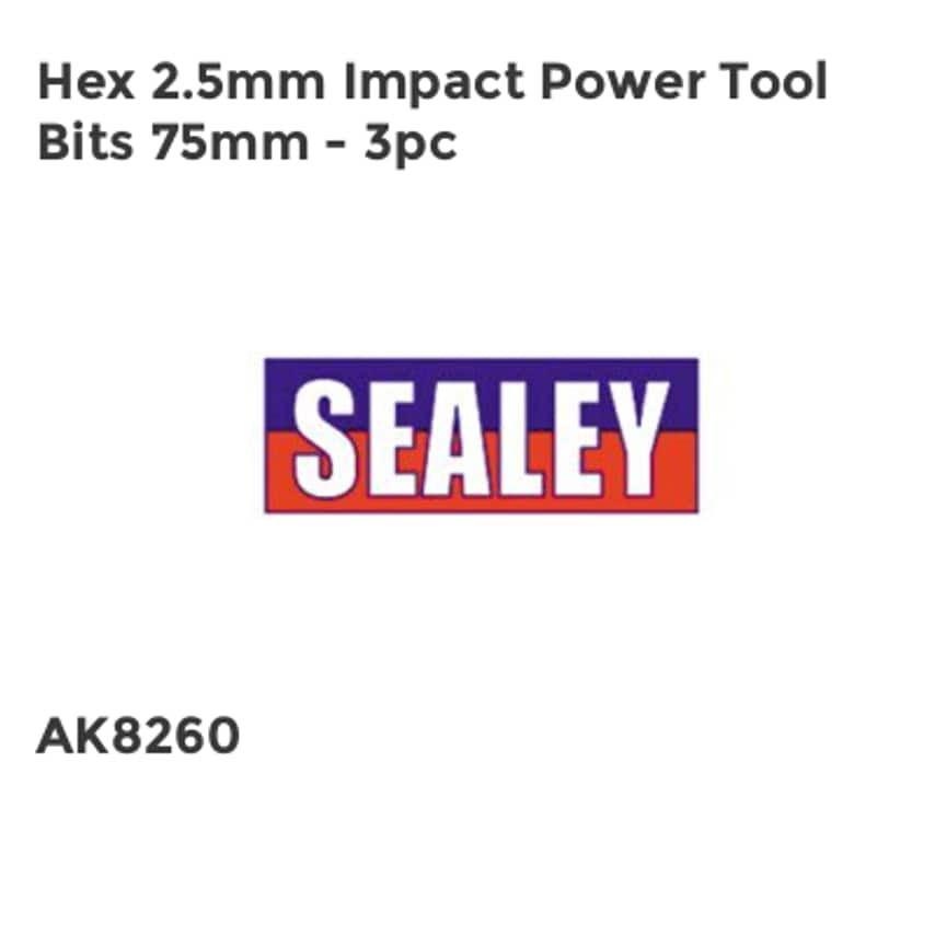 Hex 2.5mm Impact Power Tool Bits 75mm - 3pc