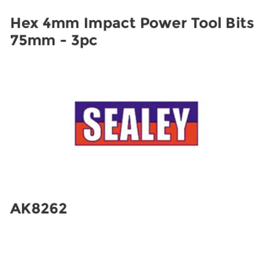 Hex 4mm Impact Power Tool Bits 75mm - 3pc