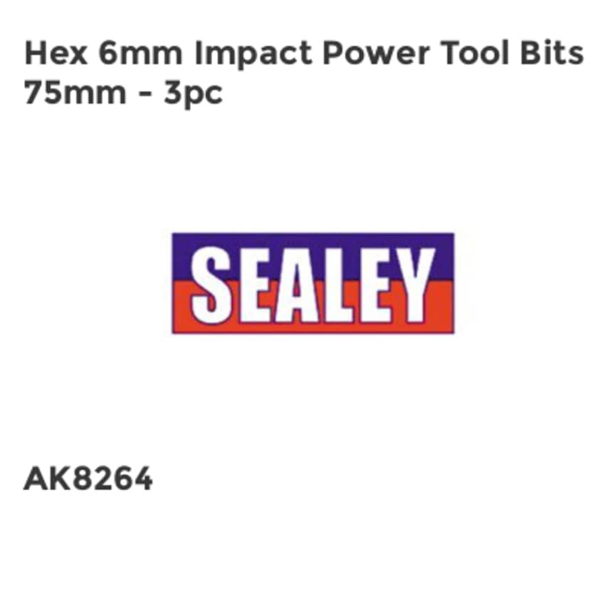 Hex 6mm Impact Power Tool Bits 75mm - 3pc
