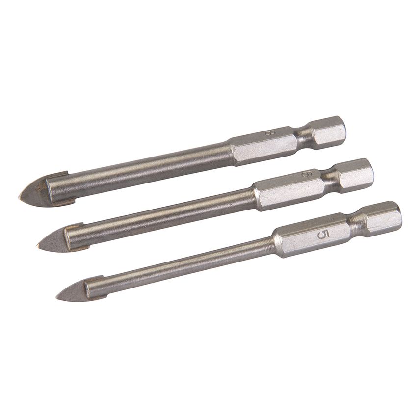 Hex Drive Tile & Glass Drill Bit 3 Piece Set 5, 6 & 8mm