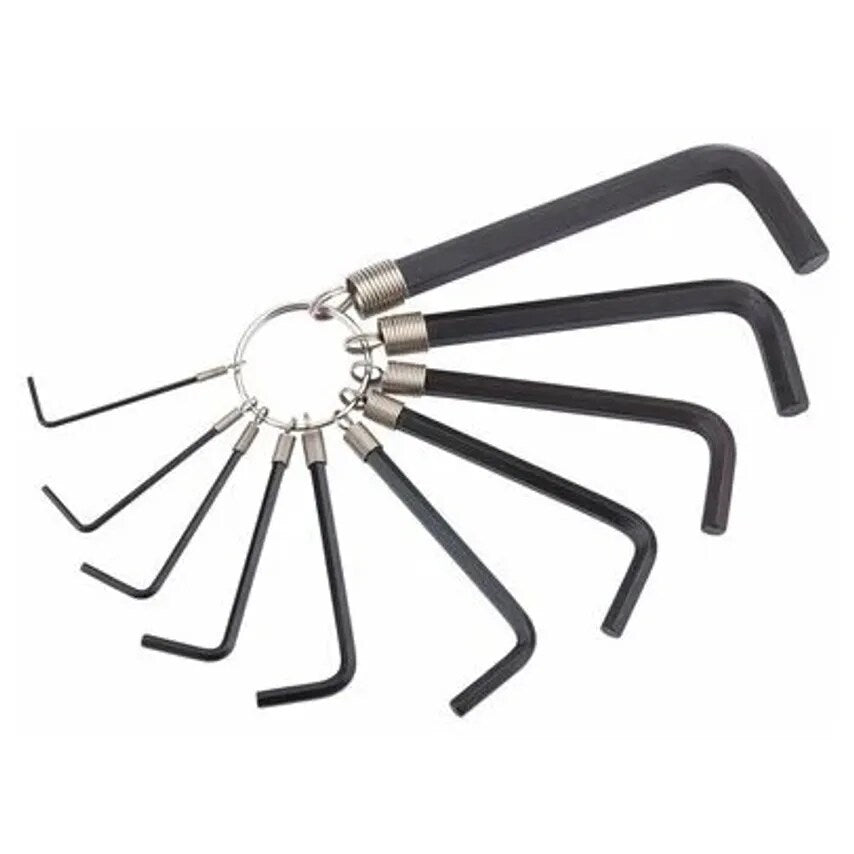 Hex Key 10 Piece Imperial Set on Key Ring Chrome Vndm Steel Disp