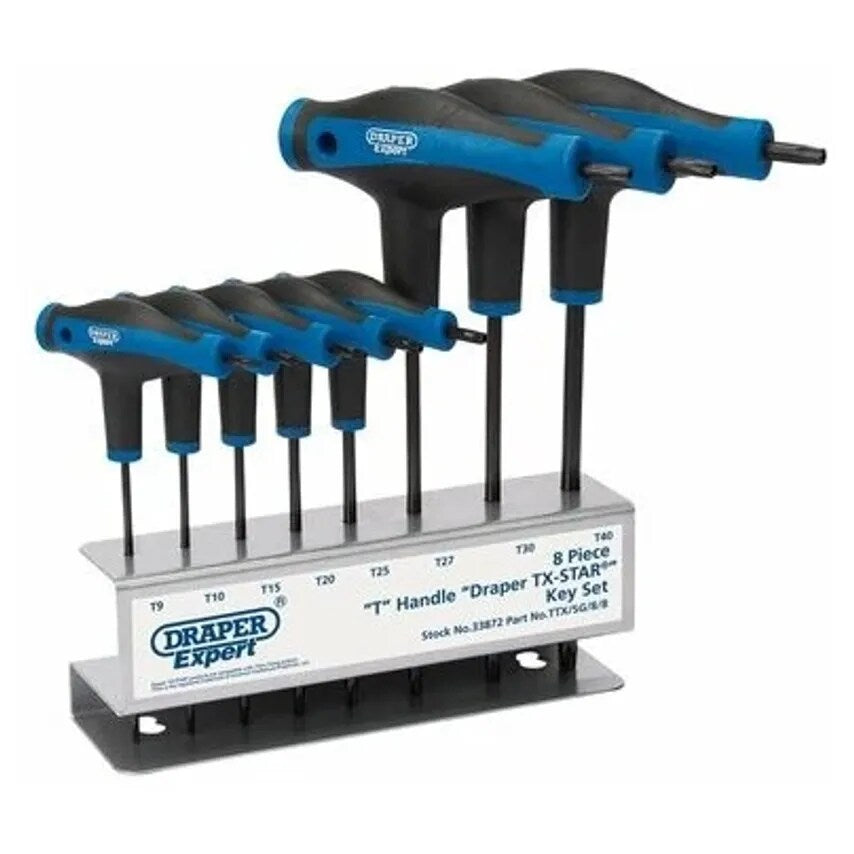 Hex Key 8 Piece TX -Star T-Handle Set T9 to T40 Chrome Vndm Steel