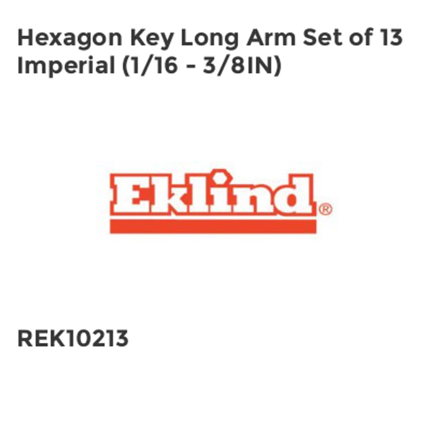 Hexagon Key Long Arm Set of 13 Imperial (1/16 - 3/8in)