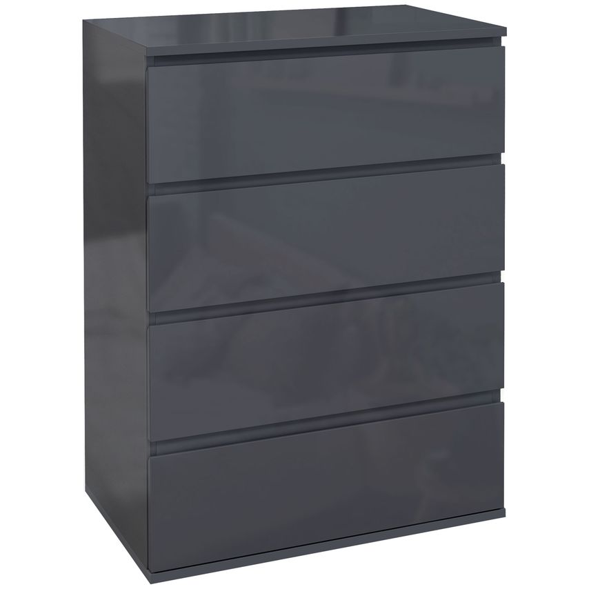 High Gloss Chest of Drawers, Modern 4 Drawers Dresser for Bedroom, Grey
