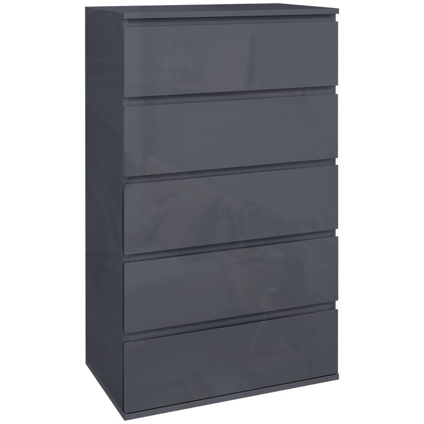 High Gloss Chest of Drawers, Modern 5 Drawers Dresser for Bedroom, Grey