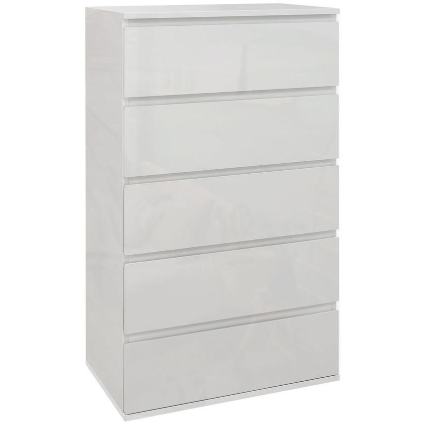High Gloss Chest of Drawers, Modern 5 Drawers Dresser for Bedroom, White