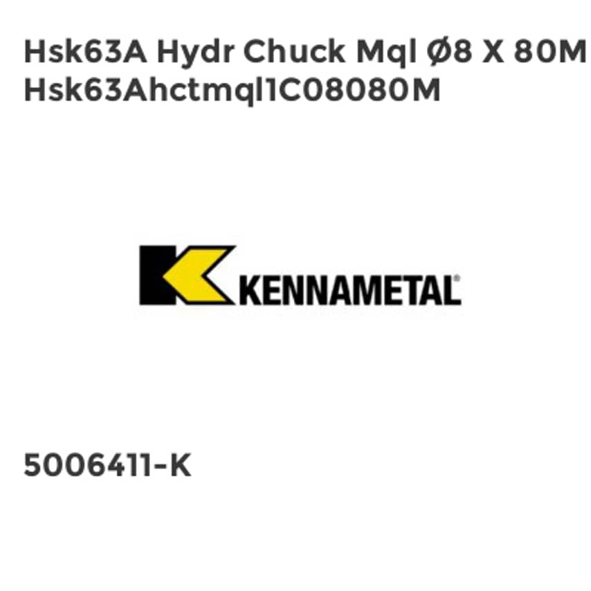 Hsk63A Hydr Chuck Mql 8 x 80M Hsk63Ahctmql1C08080M
